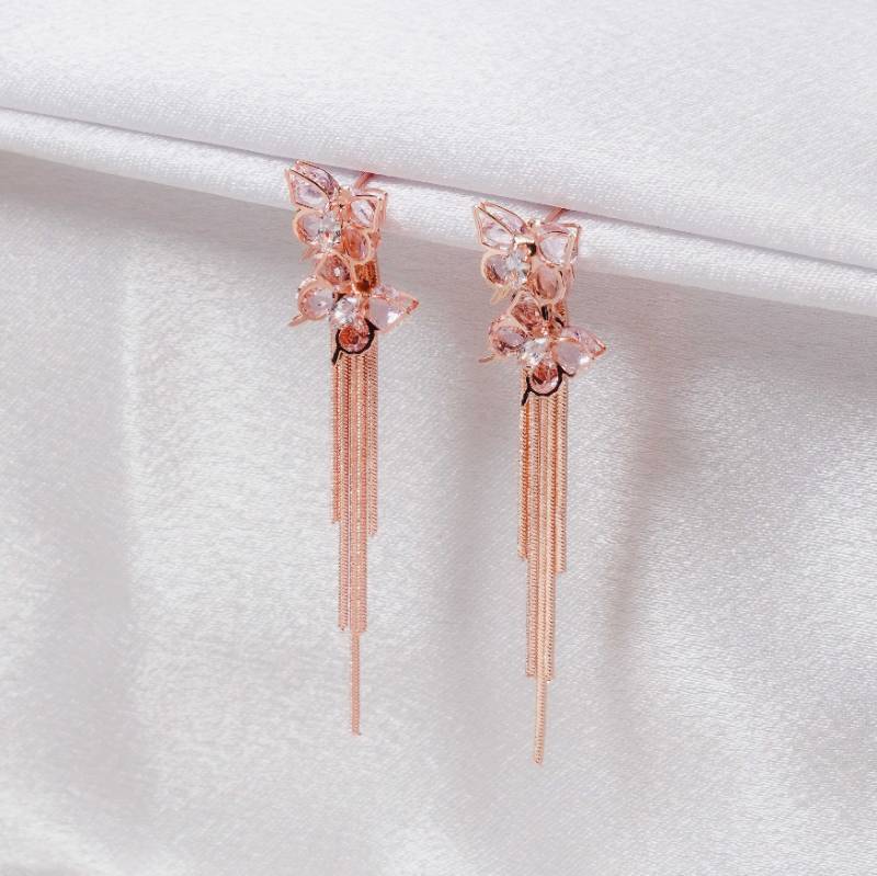 Pinky Crystal Butterfly Du Dangle Rose Gold | DL101