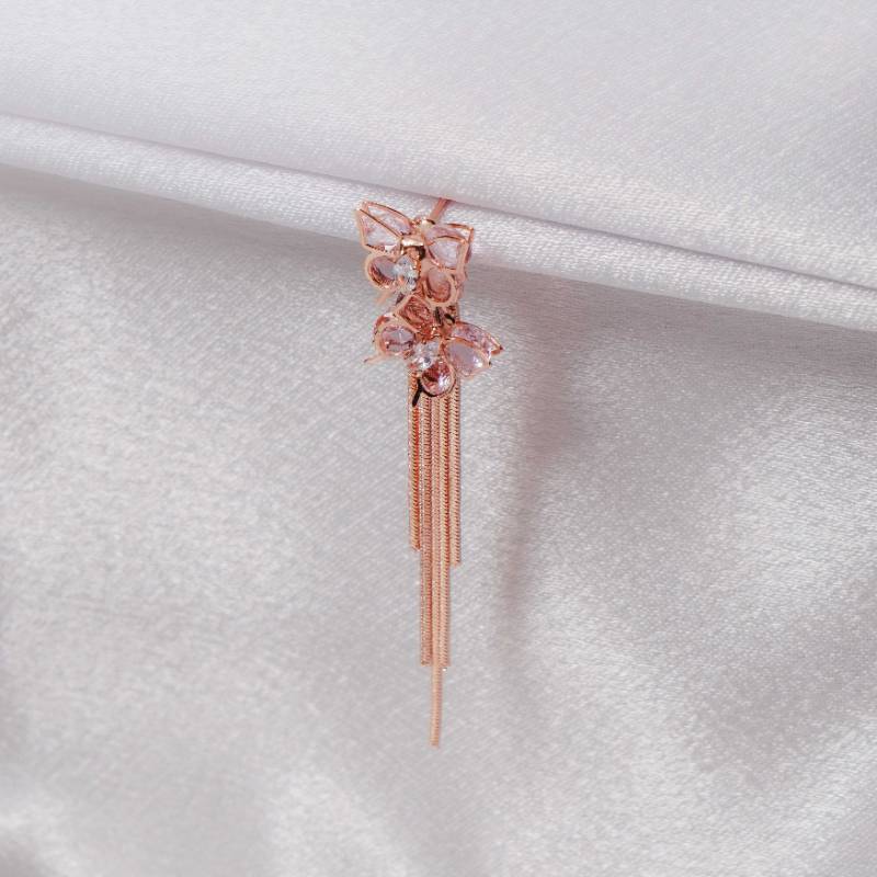 Pinky Crystal Butterfly Du Dangle Rose Gold | DL101