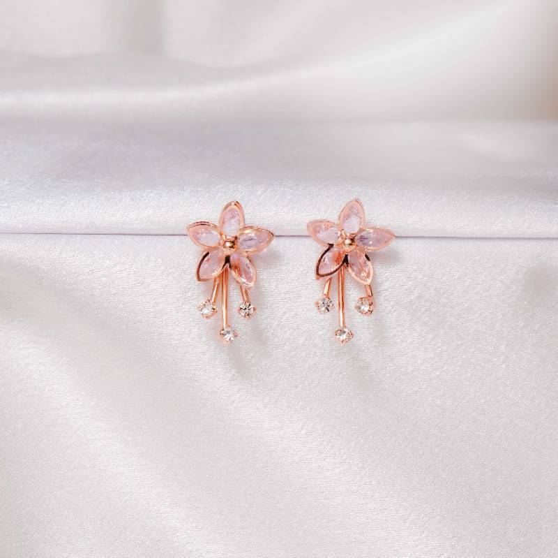 Pinky Crystal Floral Stud Rose gold | ST103
