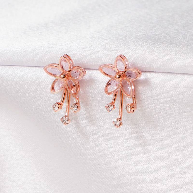 Pinky Crystal Floral Stud Rose gold | ST103