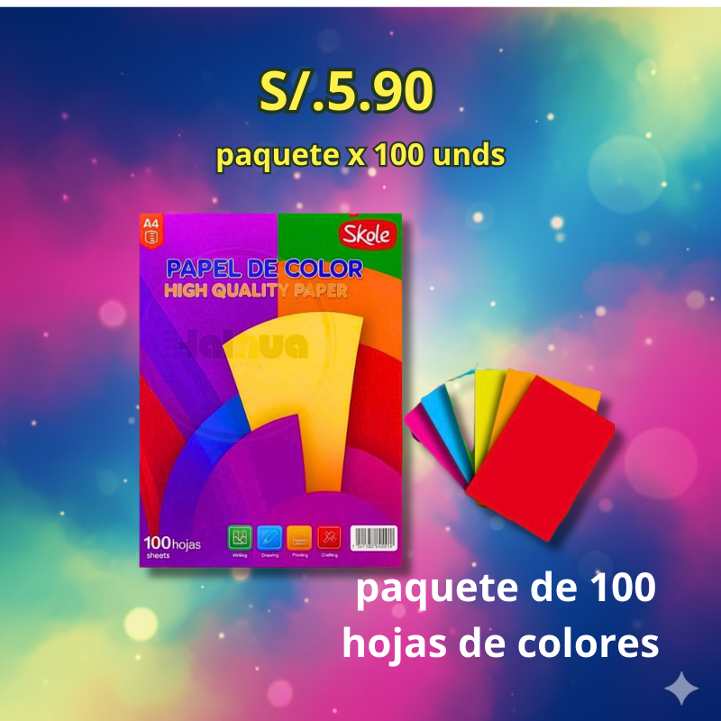 Hojas bond de colores 100 unds