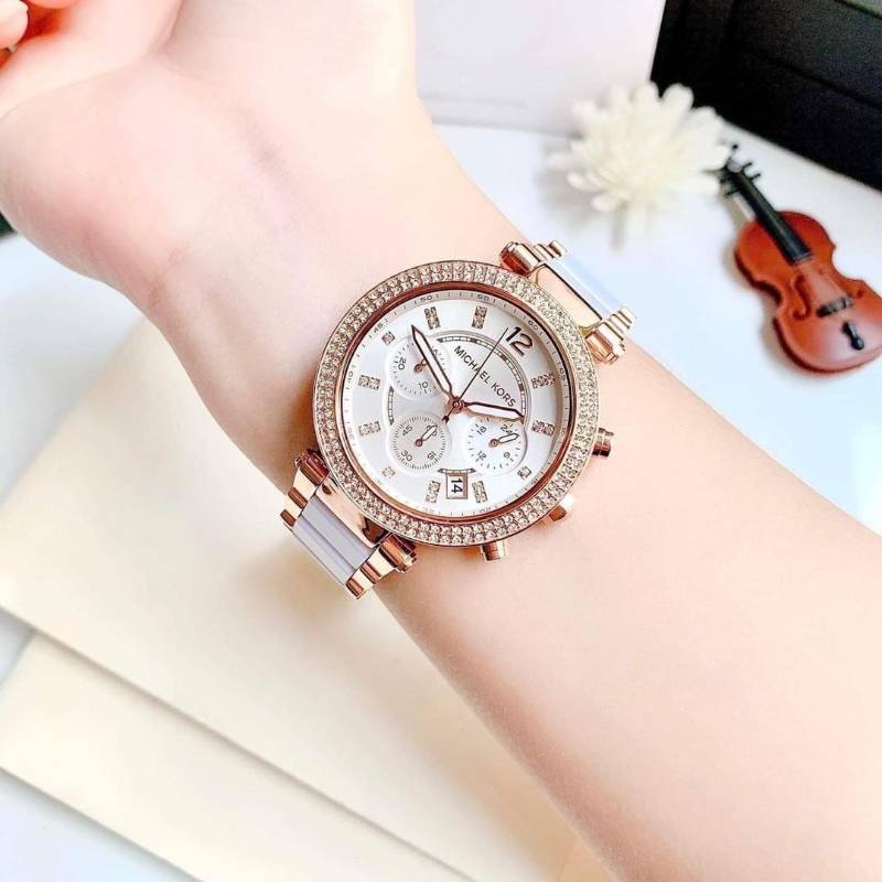 Michael Kors Luxury White & Gold Stylish Girls Watch | 7A Premium