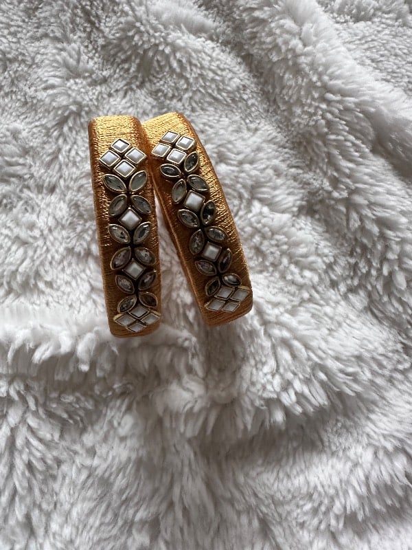 Silk Thread Bangles With Kundan Work 2-6