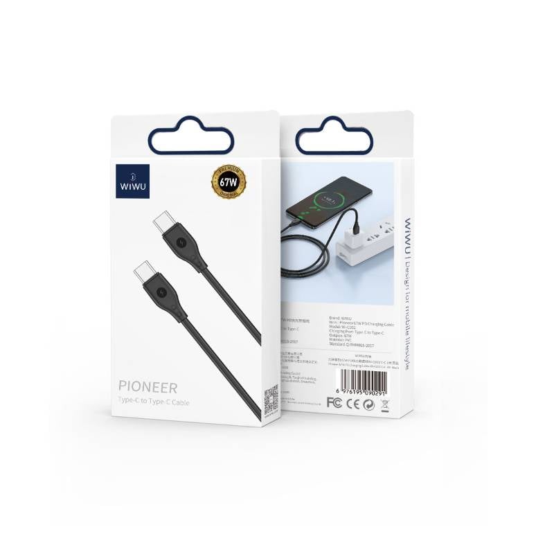 Wiwu Pioneer Wİ-C002 Ultra Esnek 67W Hızlı Şarj Özellikli Type-C To Type-C PD Kablo 1M Kablo