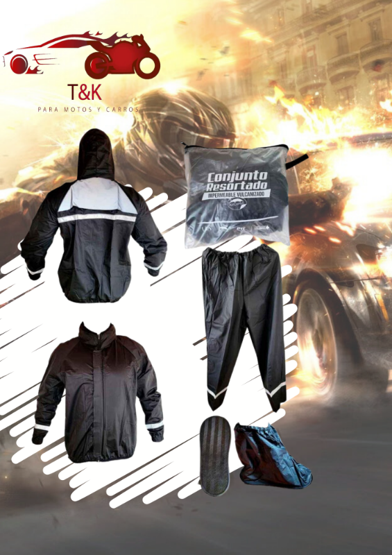 Impermeable siliconado JP Siliconado Negro Combinado Con Color Resortado Mangas Y Cintura