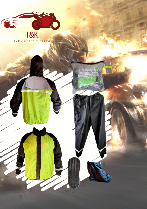 Impermeable siliconado JP Siliconado Negro Combinado Con Color Resortado Mangas Y Cintura