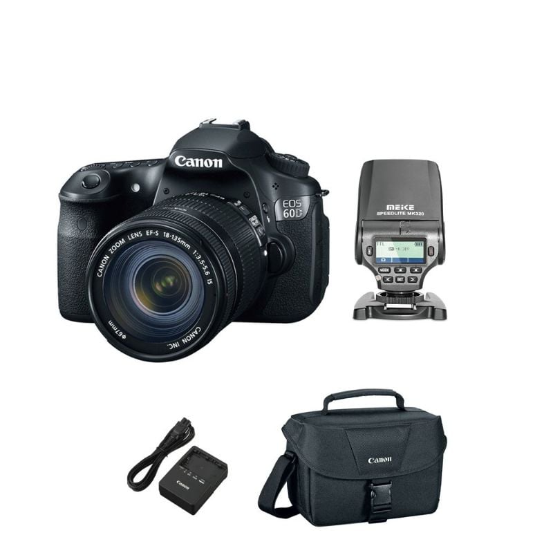 Canon EOS 60D DSLR Camera with 18-135mm Lens + Bag + Meike MK320 Speedlite