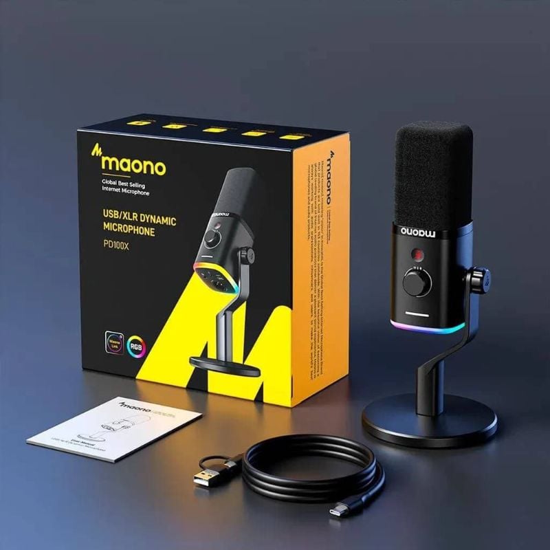 a Maono PD100X dynamic RGB USB/XLR