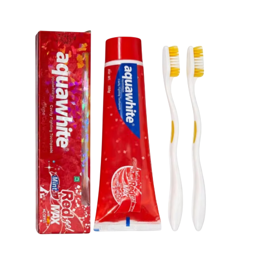 Aquawhite – Red Gel Max Toothpaste With Free 2 Toothbrushes (2U X 150Gms)