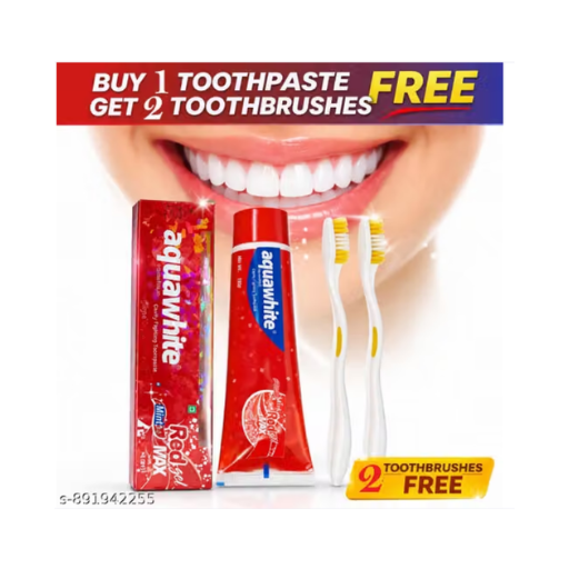 Aquawhite – Red Gel Max Toothpaste With Free 2 Toothbrushes (2U X 150Gms)
