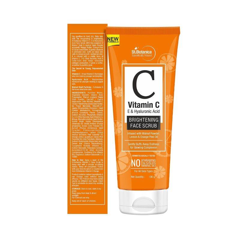 ST. BOTANICA – VITAMIN C, E & HYALURONIC ACID BRIGHTENING FACE SCRUB (100 GMS)