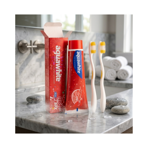 Aquawhite – Red Gel Max Toothpaste With Free 2 Toothbrushes (2U X 150Gms)