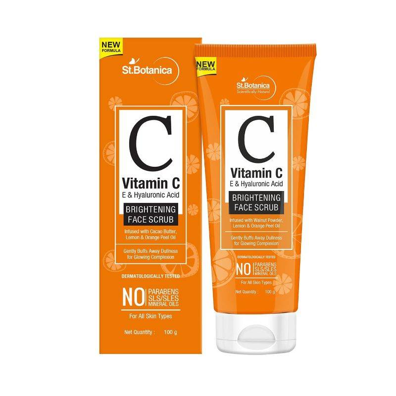 ST. BOTANICA – VITAMIN C, E & HYALURONIC ACID BRIGHTENING FACE SCRUB (100 GMS)
