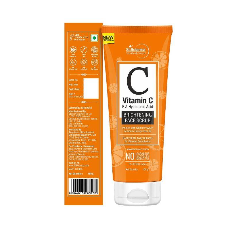 ST. BOTANICA – VITAMIN C, E & HYALURONIC ACID BRIGHTENING FACE SCRUB (100 GMS)