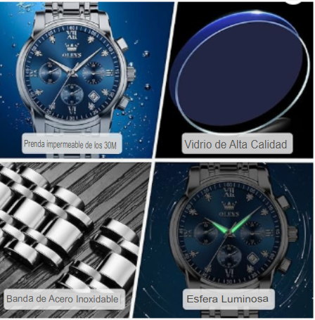 Reloj cronógrafo de acero inoxidable para hombre, esfera grande, dorado, plateado, tono negro, fácil de leer, reloj de cuarzo analógico, de lujo, impermeable, fecha, diamantes con números