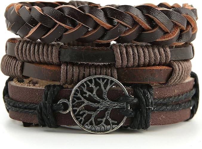 Pulseras de cuero genuino con diseño de árbol de la vida para hombres y mujeres, diseño de ojo de tigre, piedra natural, cuentas de roca de lava