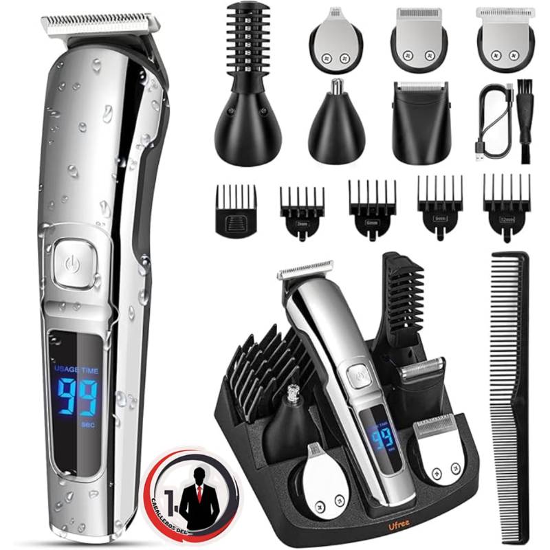 Cortadora de barba inalámbrica para hombres, maquina de afeitar eléctrica impermeable para nariz, cuerpo, cara y bigote, kit de aseo