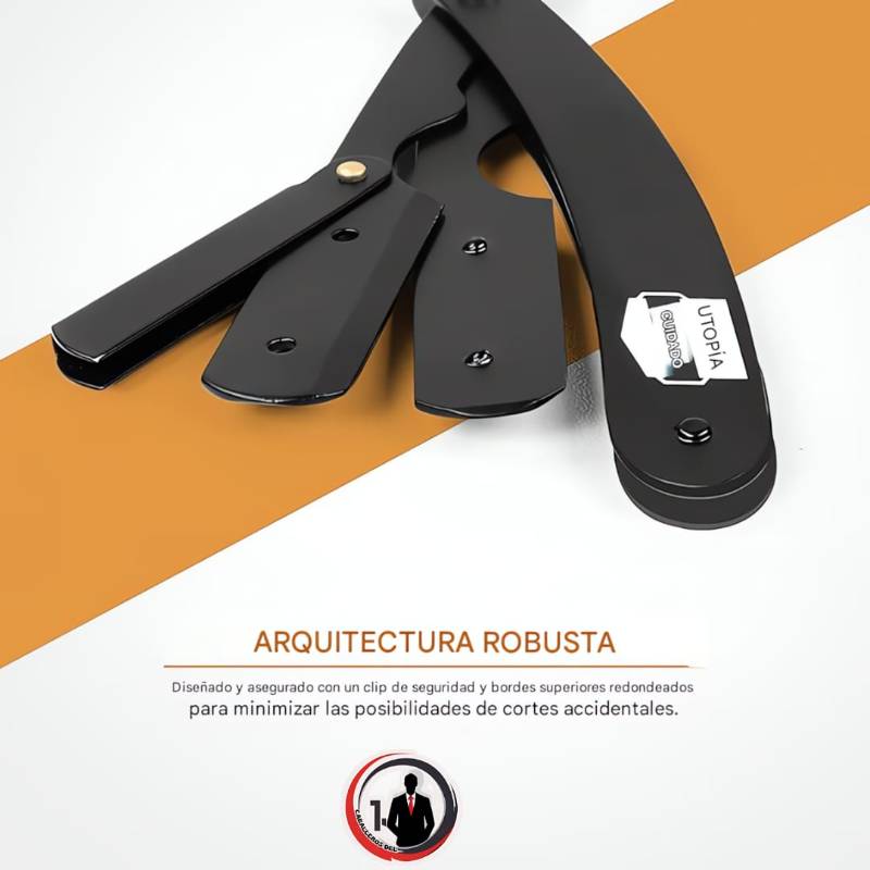 Rasuradora de seguridad profesional, para peluquero, de borde recto, con 100 cuchillas Derby, 100 % acero inoxidable, (negro)