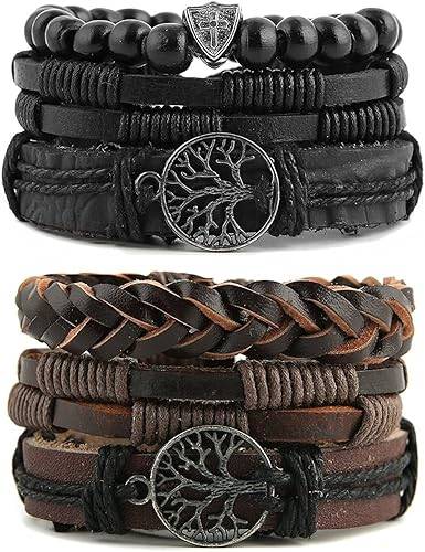 Pulseras de cuero genuino con diseño de árbol de la vida para hombres y mujeres, diseño de ojo de tigre, piedra natural, cuentas de roca de lava