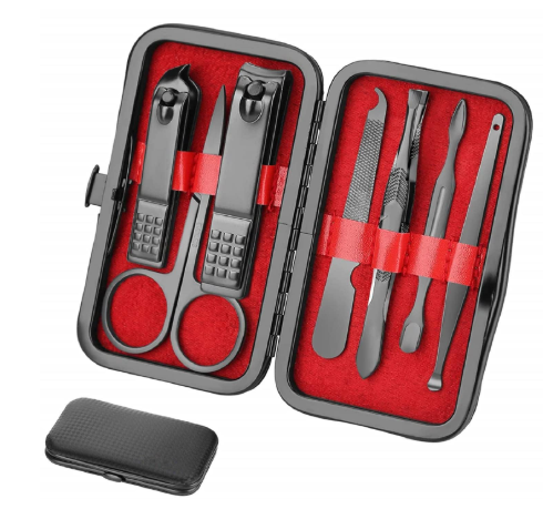 Set profesional de aseo de manicura, pedicura con cortaúñas, 18 en 1, de acero inoxidable, Negro