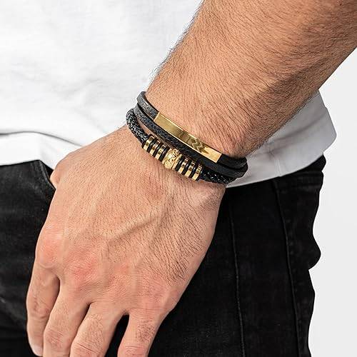 Pulsera de cuero premium para hombre, cierre magnético de acero inoxidable, tres colores, caja de joyería incluida