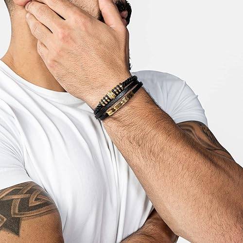 Pulsera de cuero premium para hombre, cierre magnético de acero inoxidable, tres colores, caja de joyería incluida