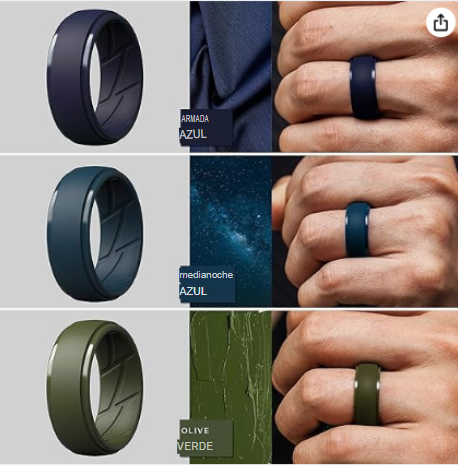 Anillos de silicona con borde escalonado para hombre, 10 mm de ancho y 2,5 mm de grosor, paquete surtido 1-7