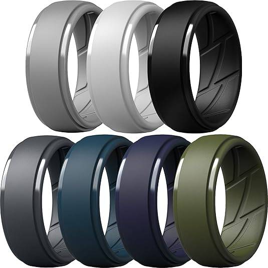 Anillos de silicona con borde escalonado para hombre, 10 mm de ancho y 2,5 mm de grosor, paquete surtido 1-7