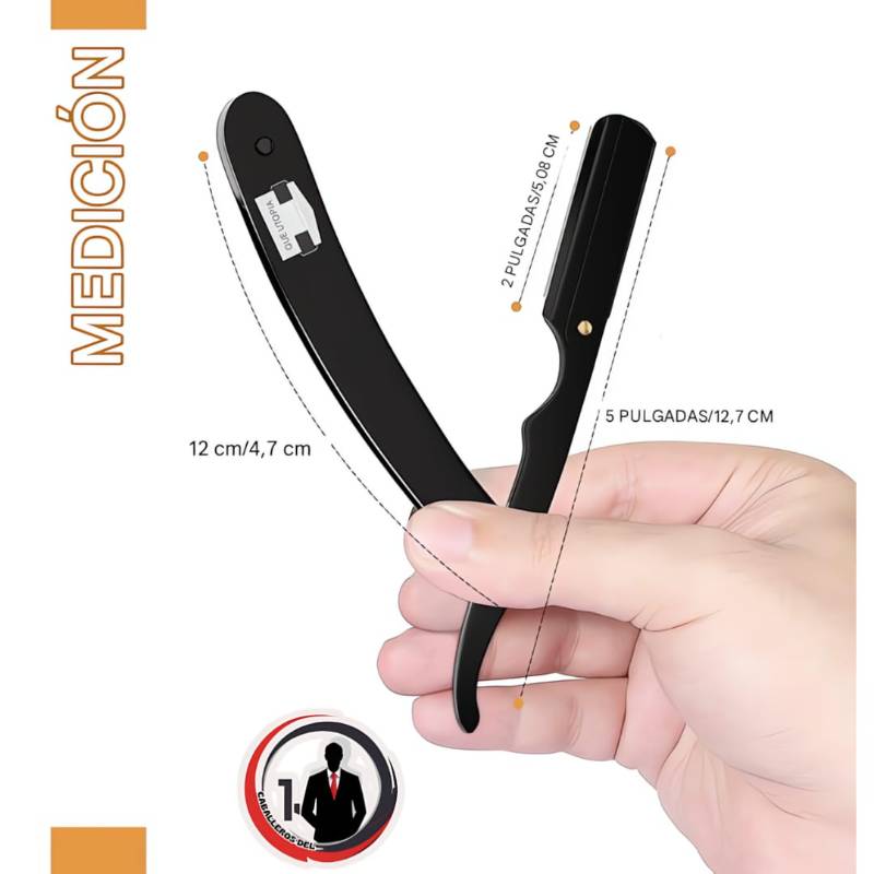 Rasuradora de seguridad profesional, para peluquero, de borde recto, con 100 cuchillas Derby, 100 % acero inoxidable, (negro)
