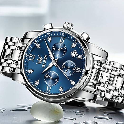 Reloj cronógrafo de acero inoxidable para hombre, esfera grande, dorado, plateado, tono negro, fácil de leer, reloj de cuarzo analógico, de lujo, impermeable, fecha, diamantes con números