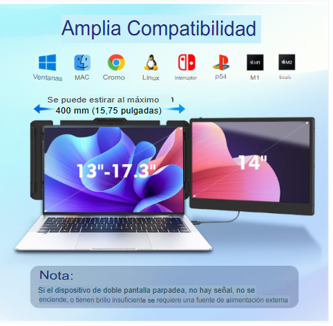 Extensor de pantalla para laptop, 14 pulgadas, FHD 1080P IPS, extensor de monitor de computadora portátil