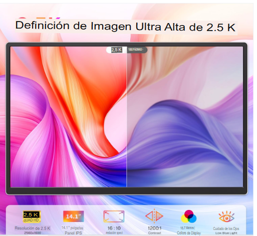 Extensor de monitor de computadora portátil de triple pantalla, monitor portátil triple QHD IPS de 2.5 K