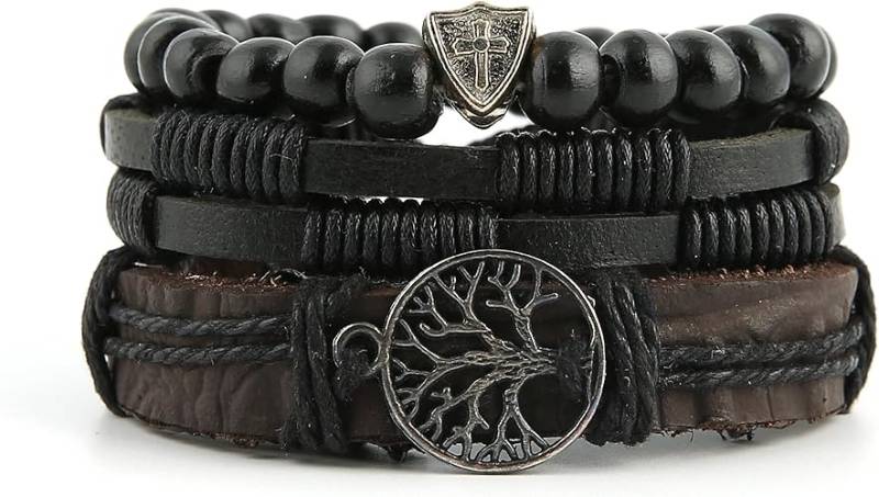 Pulseras de cuero genuino con diseño de árbol de la vida para hombres y mujeres, diseño de ojo de tigre, piedra natural, cuentas de roca de lava