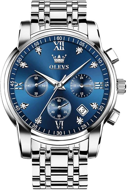 Reloj cronógrafo de acero inoxidable para hombre, esfera grande, dorado, plateado, tono negro, fácil de leer, reloj de cuarzo analógico, de lujo, impermeable, fecha, diamantes con números