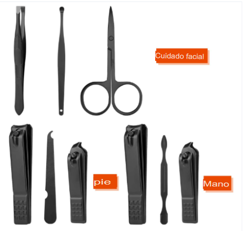 Set profesional de aseo de manicura, pedicura con cortaúñas, 18 en 1, de acero inoxidable, Negro