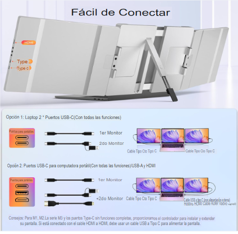 Extensor de monitor de computadora portátil de triple pantalla, monitor portátil triple QHD IPS de 2.5 K