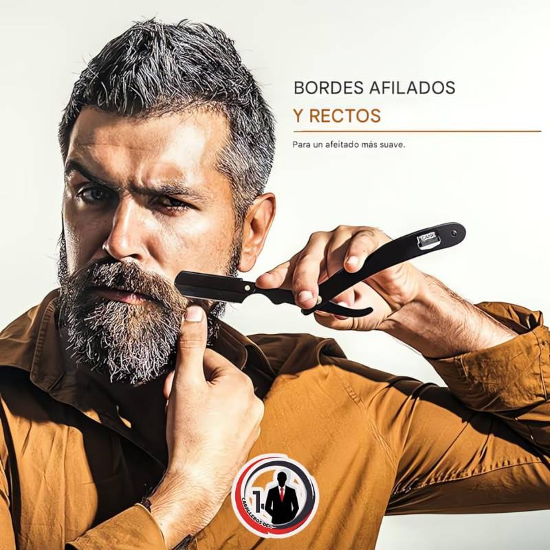 Rasuradora de seguridad profesional, para peluquero, de borde recto, con 100 cuchillas Derby, 100 % acero inoxidable, (negro)