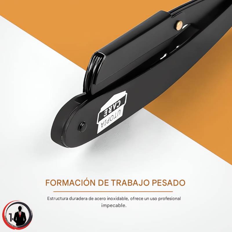 Rasuradora de seguridad profesional, para peluquero, de borde recto, con 100 cuchillas Derby, 100 % acero inoxidable, (negro)