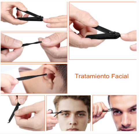 Set profesional de aseo de manicura, pedicura con cortaúñas, 18 en 1, de acero inoxidable, Negro