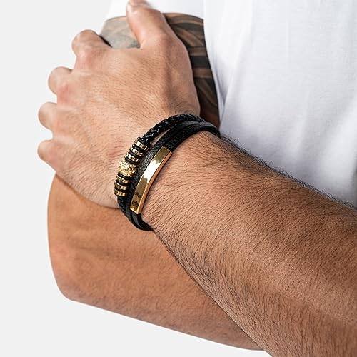Pulsera de cuero premium para hombre, cierre magnético de acero inoxidable, tres colores, caja de joyería incluida