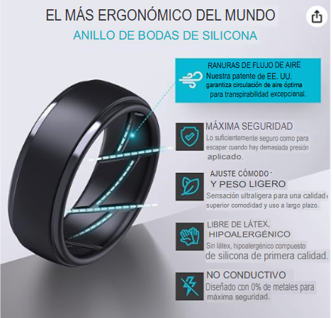 Anillos de silicona con borde escalonado para hombre, 10 mm de ancho y 2,5 mm de grosor, paquete surtido 1-7