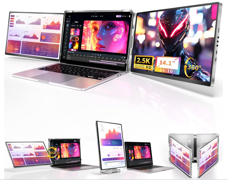 Extensor de monitor de computadora portátil de triple pantalla, monitor portátil triple QHD IPS de 2.5 K