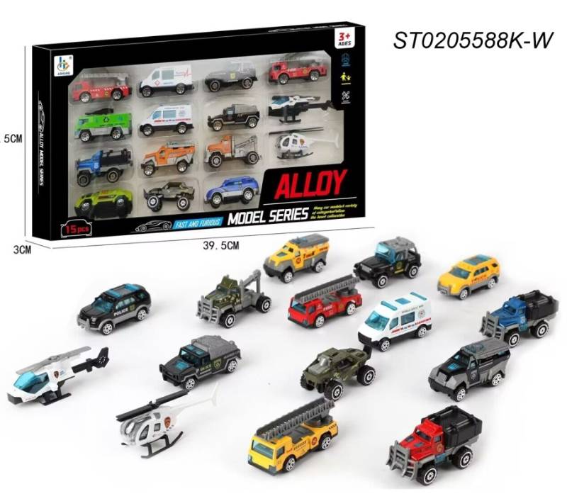 (AH6210-21E) 1:64 Die Cast Car & Plane 15Pcs/Box, Flat Packing