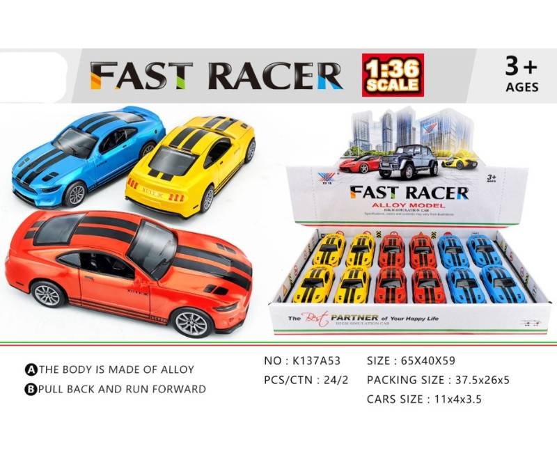 (K137A53) 1:36 P/B Die-Cast Car 3 Colors Mixed 12Pcs/D.Box