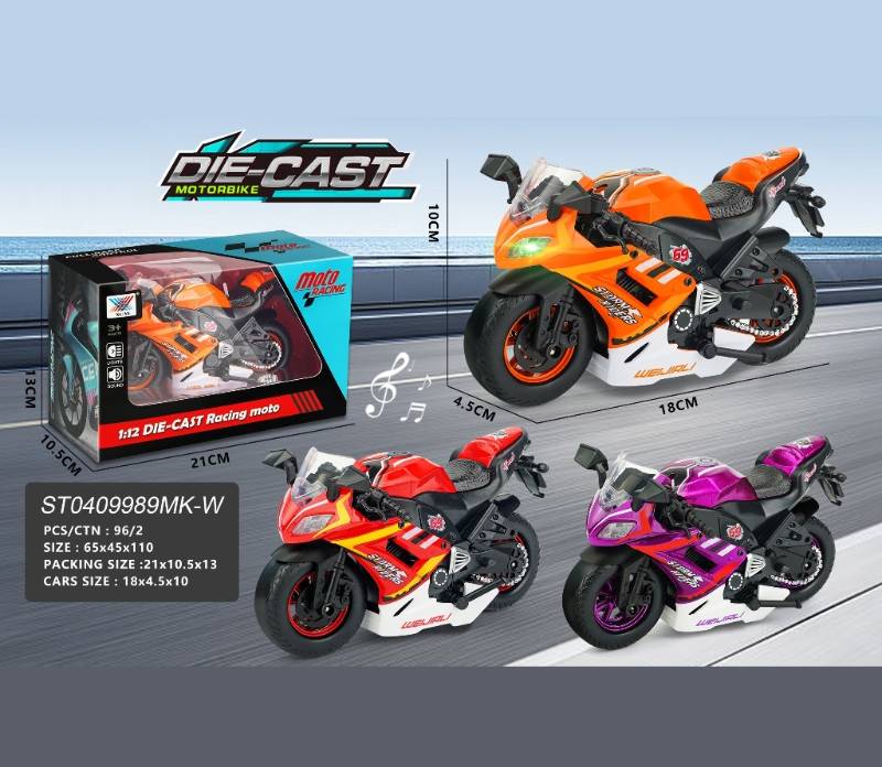(K312A1) 1:12 Pull Back Die Cast Motorcycle With Music And Light