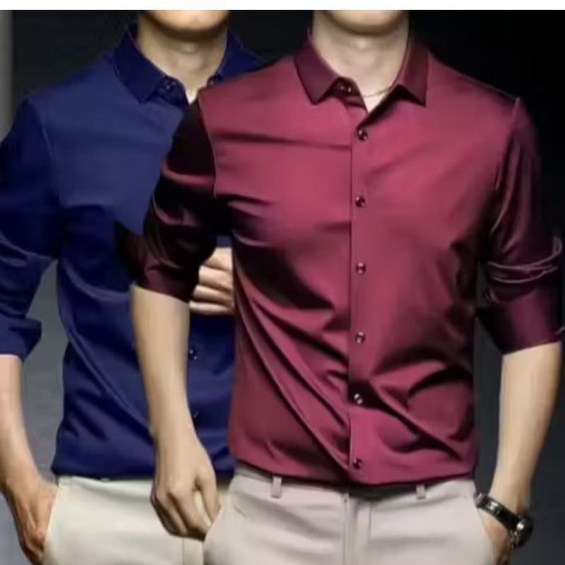 Men's New Fashionable Regular/Stylish Fit Plain Solid Spread Collar Casual Shirt - Nevyblue & Marun