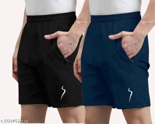Pack of 2 Solid Men Multicolor Sports Shorts, Basic Shorts, Regular Shorts black:blue