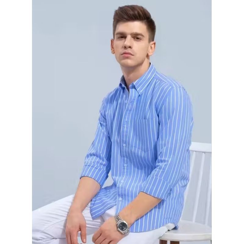 X TOUCH, FASHION Men's Lining Regular Spread Collar Blue White Lining Shirt For Men's & Boy's