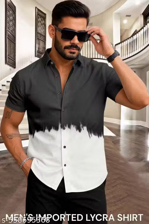 Stylish White Lycra Spread Collar Shirt: Ideal for Casual and Formal Wear :
