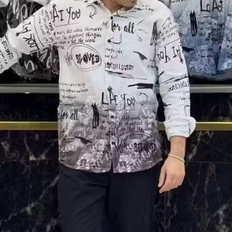 Men's Trendy Ombre Graffiti Print Casual Full Sleeve Shirt